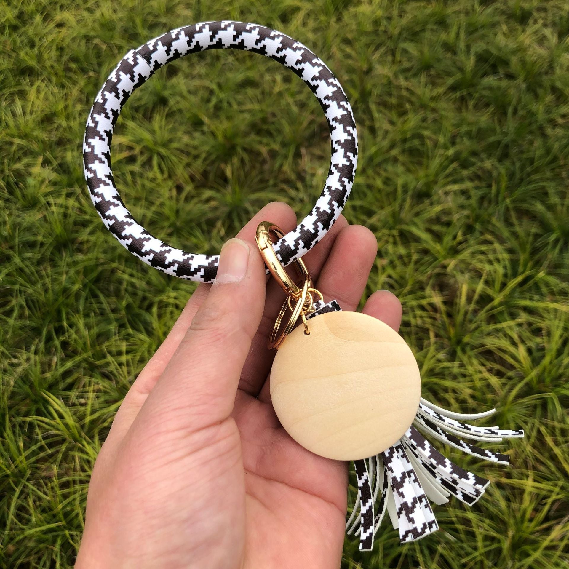Wholesale Leopard Houndstooth Zebra Tassel Leather Wrist Keychain